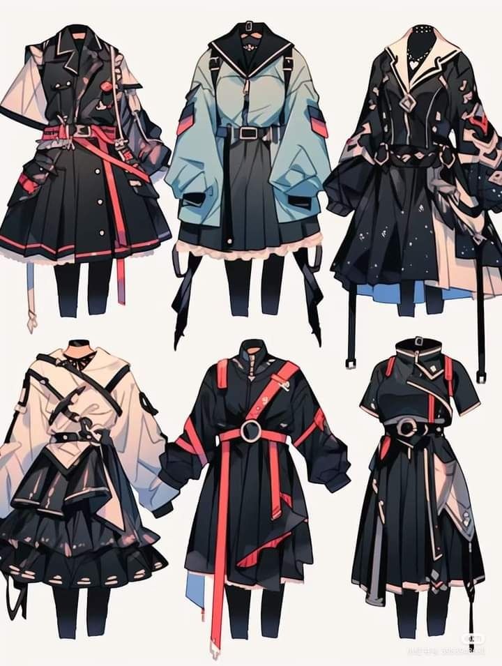 651a61cd-4945-435f-91e0-8c4555697de7 Stylish and futuristic anime-inspired fashion designs in black and pastel colors, featuring belts and layered skirts. | Sky Rye Design Stylish and futuristic anime-inspired fashion designs in black and pastel colors, featuring belts and layered skirts.