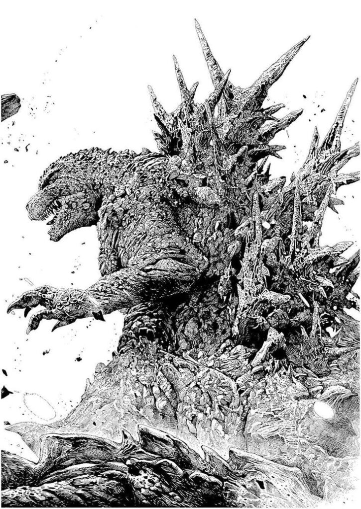 _ 7 Detailed black and white illustration of a giant lizard-like monster with spiky back, roaring. Perfect for fantasy or monster-themed content. | Sky Rye Design Detailed black and white illustration of a giant lizard-like monster with spiky back, roaring. Perfect for fantasy or monster-themed content.