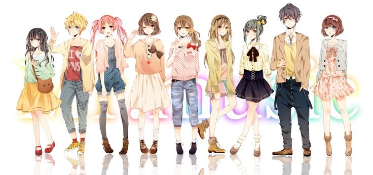 7db1c471fecbfdbc71901cafc503be15 A group of nine anime characters in diverse fashion styles, standing together against a white background. | Sky Rye Design A group of nine anime characters in diverse fashion styles, standing together against a white background.
