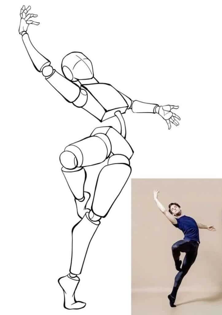 87c3261be4784f31043e4ecb574ccfa2 Dancer posing gracefully with a matching mannequin sketch, showing movement and balance in artistic choreography. | Sky Rye Design Dancer posing gracefully with a matching mannequin sketch, showing movement and balance in artistic choreography.