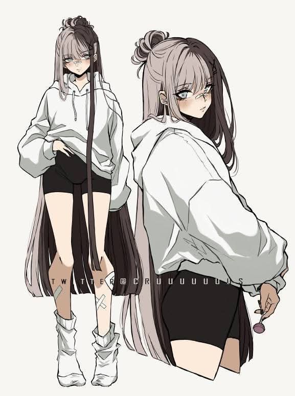 89a02964-4685-4304-a17e-24dff315a54e Anime girl with long hair in white hoodie and black shorts, standing confidently with expressive eyes. Stylish art design. | Sky Rye Design Anime girl with long hair in white hoodie and black shorts, standing confidently with expressive eyes. Stylish art design.
