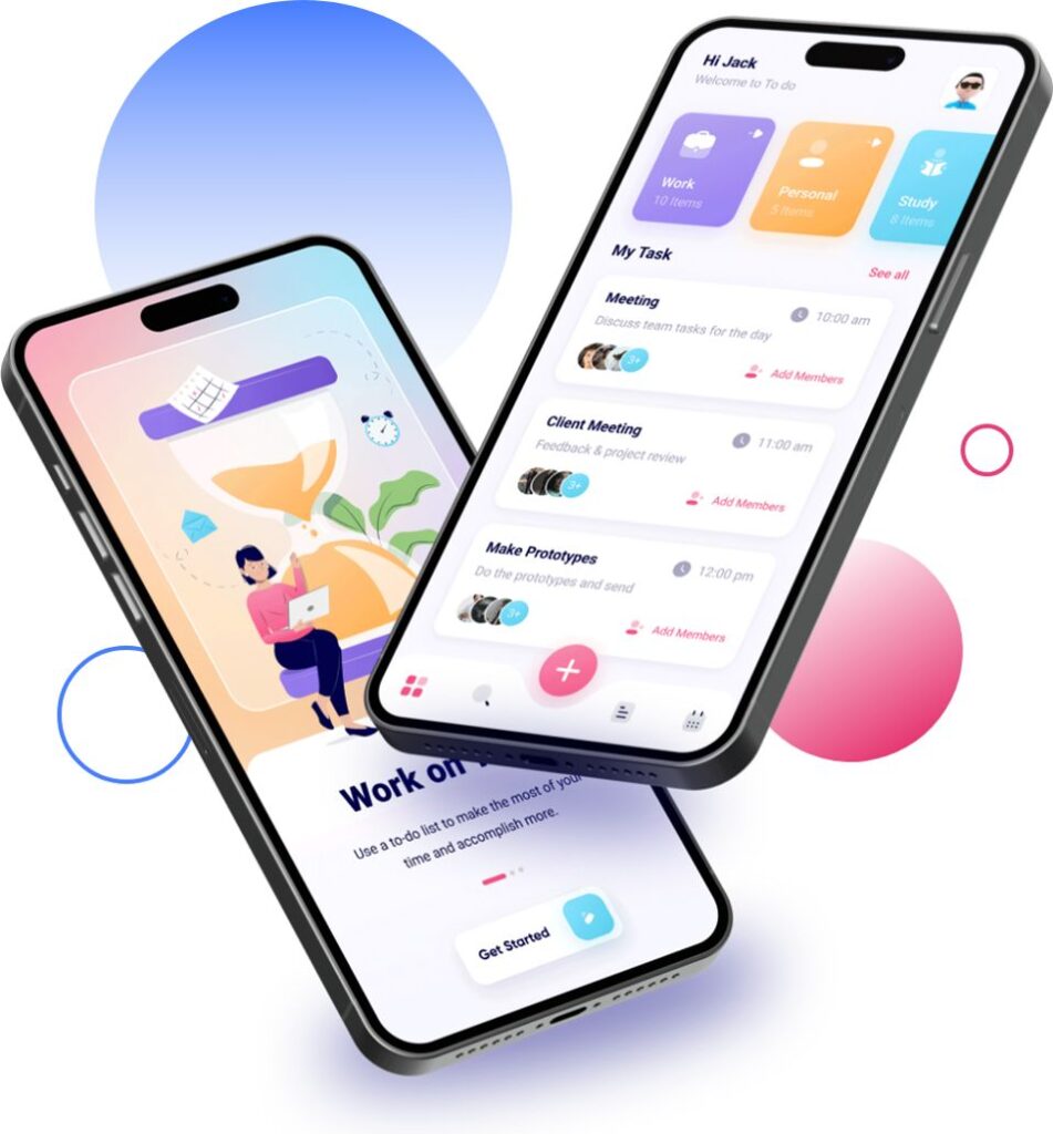 9ad3293bf6fa444f55ca27a998c91d2c Mobile task management app interface with colorful task categories and scheduling features displayed on two smartphone screens. | Sky Rye Design Mobile task management app interface with colorful task categories and scheduling features displayed on two smartphone screens.
