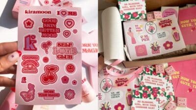Colorful self-care and positivity stickers and packaging from Kiramoon, featuring motivational quotes and cute designs for a cheerful vibe.