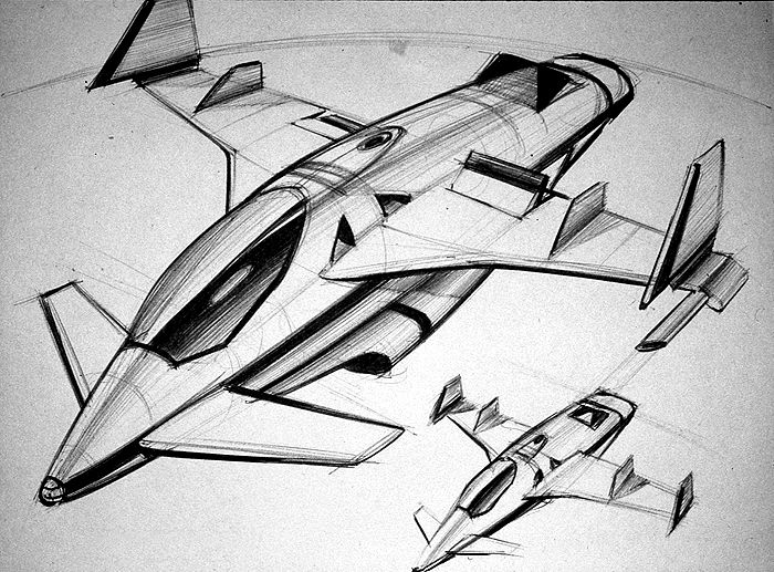 Sketch of futuristic aircrafts with sleek design and innovative aerodynamics, showcasing advanced technology and modern aviation concepts.