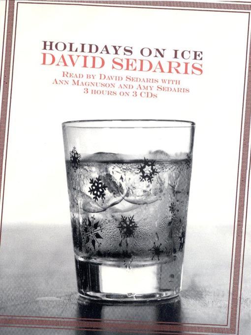 Glass with intricate snowflake design on the cover of Holidays on Ice audiobook by David Sedaris. Festive and humorous winter tales.