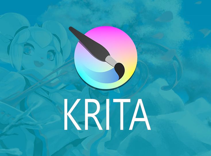 Krita logo with a colorful brush icon overlaying an artistic background, highlighting digital painting themes.