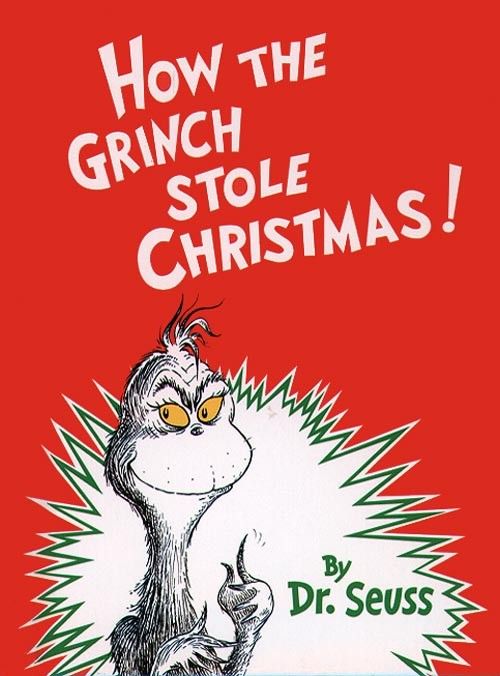 Cover of How the Grinch Stole Christmas by Dr. Seuss featuring the Grinch on a red background with the title in bold white letters.
