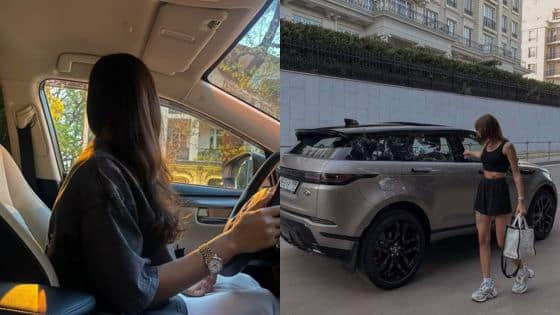 Driving Test Tips Essential Advice to Pass Exam Woman driving a car and standing beside it, showcasing modern lifestyle and luxury vehicles. | Sky Rye Design Woman driving a car and standing beside it, showcasing modern lifestyle and luxury vehicles.
