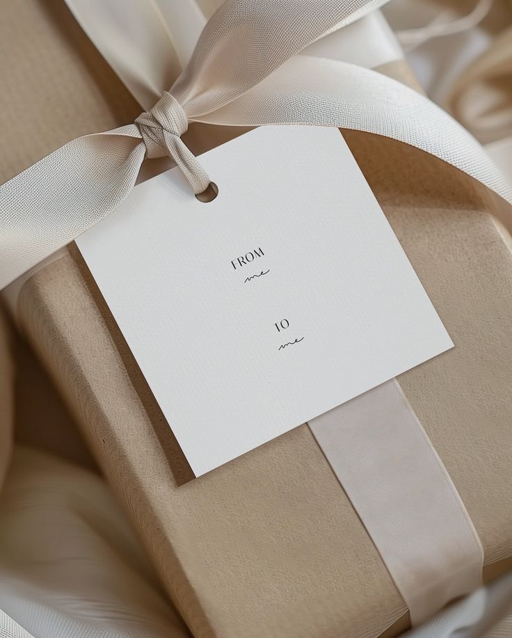 Gentle reminder to celebrate yourself this holiday season_ _🤍 Gift wrapped in beige paper with a satin ribbon and a tag reading From me to me, perfect for self-care and personal celebrations. | Sky Rye Design Gift wrapped in beige paper with a satin ribbon and a tag reading From me to me, perfect for self-care and personal celebrations.