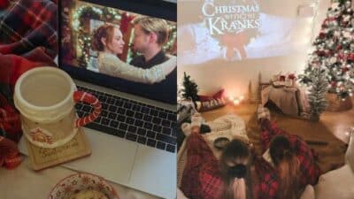 Cozy movie night with Christmas films, snacks, and festive decor for holiday fun.