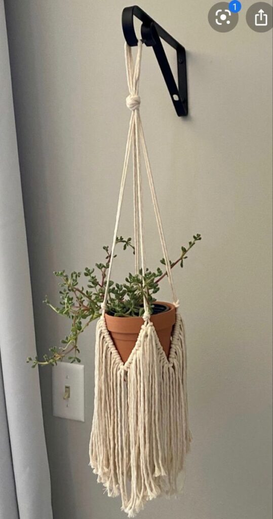 Macrame plant hanger with long fringe Macrame plant hanger with green plant in a terracotta pot, hanging on a wall hook. Boho home decor. | Sky Rye Design Macrame plant hanger with green plant in a terracotta pot, hanging on a wall hook. Boho home decor.