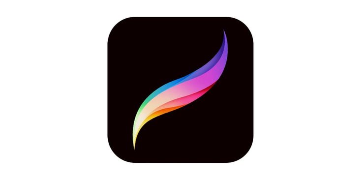 Colorful feather-like logo on a black square background, symbolizing a creative digital art app interface.