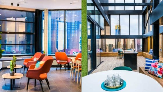 Revolutionizing How Leading Provider Scape Is Shaping the Modern coworking space with vibrant seating, glass walls, and city views. Bright interior and cozy outdoor patio for meetings and relaxation. | Sky Rye Design Modern coworking space with vibrant seating, glass walls, and city views. Bright interior and cozy outdoor patio for meetings and relaxation.