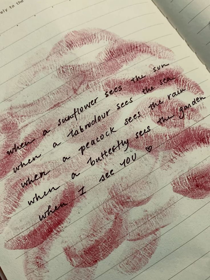 Romantic Aesthetic Love Poem with Lipstick Kiss Art 💋✨ Handwritten note on lined paper with red lipstick marks, expressing romantic sentiments. | Sky Rye Design Handwritten note on lined paper with red lipstick marks, expressing romantic sentiments.