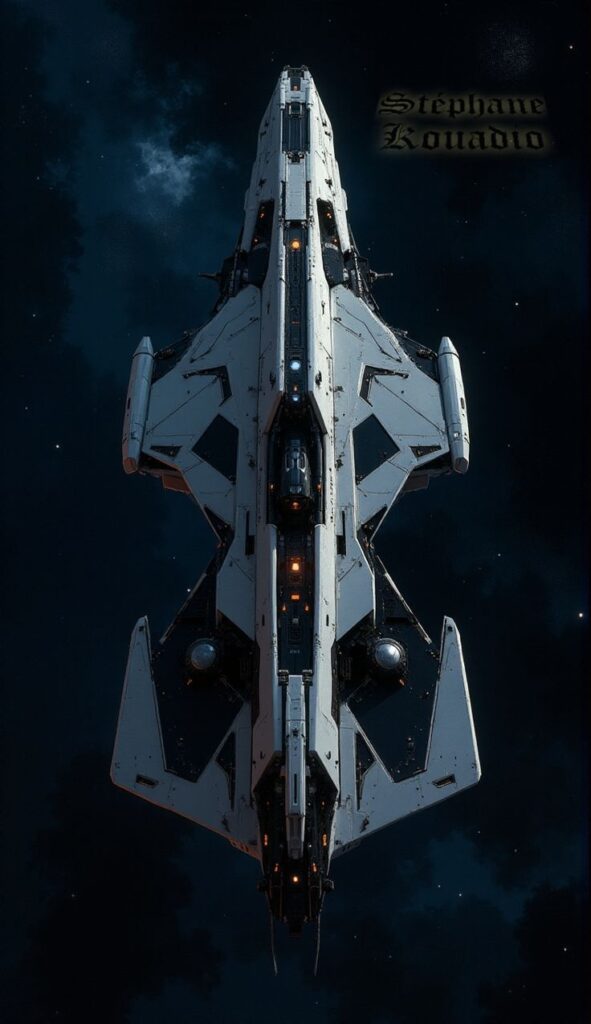 SK Spaceships Sci-fi Futuristic spaceship soaring against a starry night sky, showcasing sleek design and advanced technology. | Sky Rye Design Futuristic spaceship soaring against a starry night sky, showcasing sleek design and advanced technology.