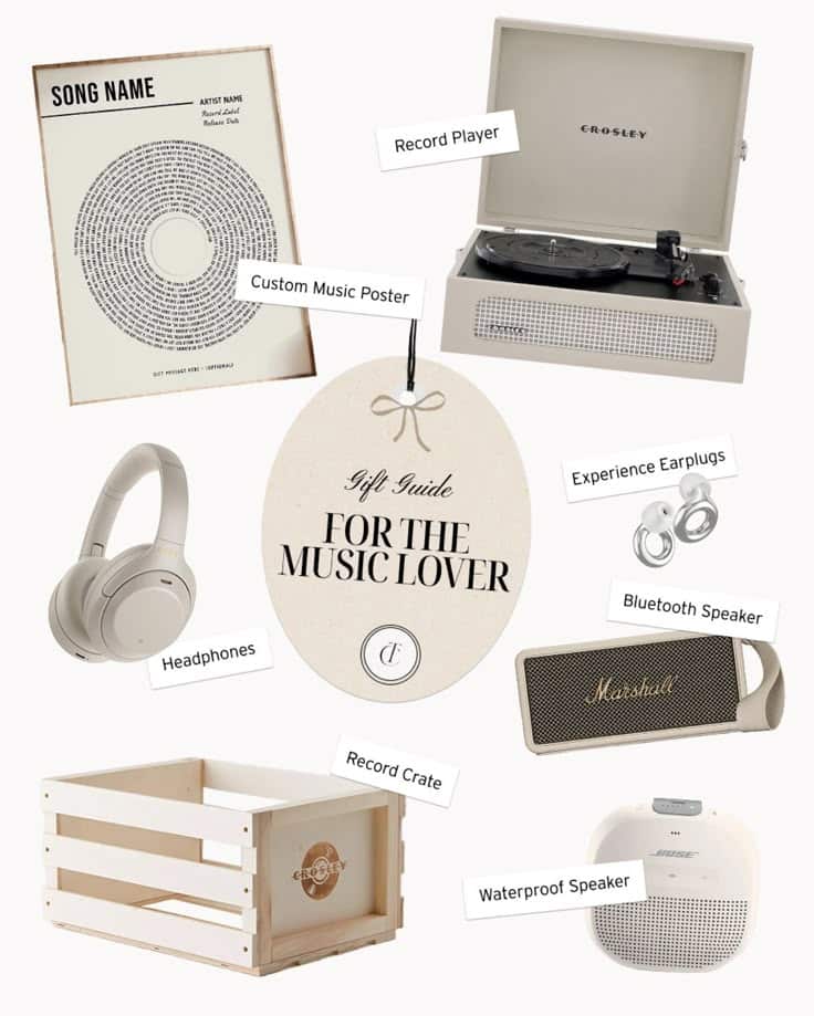 Shop these gifts for music lovers Gift guide for music lovers: record player, custom poster, headphones, speakers, record crate, and earplugs. Perfect music gifts! | Sky Rye Design Gift guide for music lovers: record player, custom poster, headphones, speakers, record crate, and earplugs. Perfect music gifts!