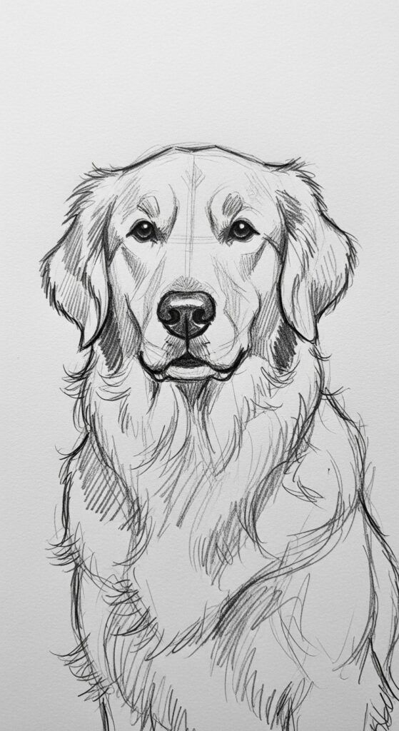 Sketch Realistic Animals 1 Illustration of a golden retriever dog, drawn in pencil, with detailed shading and lifelike features on a white background. | Sky Rye Design Illustration of a golden retriever dog, drawn in pencil, with detailed shading and lifelike features on a white background. how to sketch realistic animals