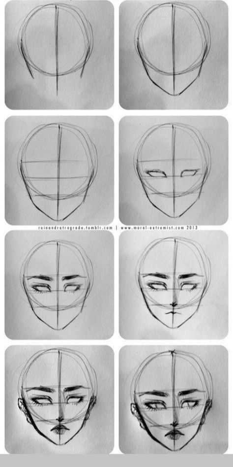 Step by step drawing of a face Step-by-step guide on drawing a realistic face with proportional features in pencil. | Sky Rye Design Step-by-step guide on drawing a realistic face with proportional features in pencil.