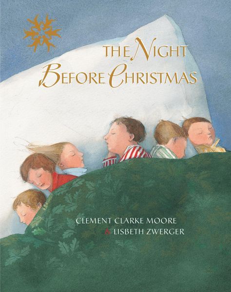 Children sleeping under a blanket on the cover of The Night Before Christmas by Clement Clarke Moore and Lisbeth Zwerger.