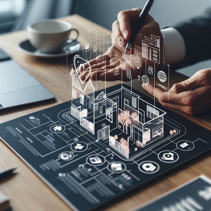 _Ultimate Home Buyers Handbook_ Your Step-by-Step Guide to Finding Your Dream Home_ Designer analyzing a 3D architectural model with holographic elements on a digital tablet, surrounded by modern office setting. | Sky Rye Design Designer analyzing a 3D architectural model with holographic elements on a digital tablet, surrounded by modern office setting.