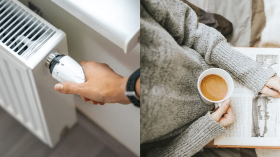 Viewing Deck Blog 1 Adjusting a heater and enjoying coffee with a book, depicting a cozy home atmosphere in colder weather. | Sky Rye Design Adjusting a heater and enjoying coffee with a book, depicting a cozy home atmosphere in colder weather.