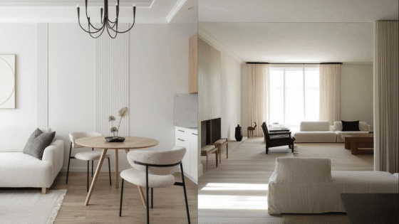 Viewing Deck Blog 2 Modern minimalist apartment interiors with neutral tones, featuring a living room and dining area with elegant furnishings and natural light. | Sky Rye Design Modern minimalist apartment interiors with neutral tones, featuring a living room and dining area with elegant furnishings and natural light.