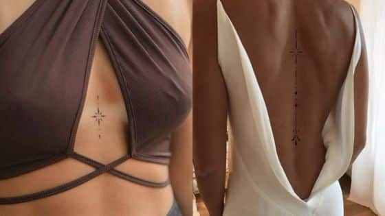 Viewing Deck Blog - 2025-11-06T224748831 Elegant line tattoos on woman's chest and back, wearing a stylish top and a chic open-back dress. | Sky Rye Design Elegant line tattoos on woman's chest and back, wearing a stylish top and a chic open-back dress.