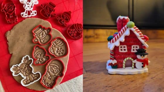 Viewing Deck Blog - 2025-11-14T223154787 Holiday cookie cutters on dough with festive designs and a decorated gingerbread house figurine on a wooden surface. | Sky Rye Design Holiday cookie cutters on dough with festive designs and a decorated gingerbread house figurine on a wooden surface.