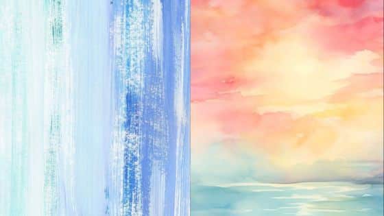 Viewing Deck Blog - 2025-11-19T104137999 Abstract watercolor art showcasing vertical blue textures and a vibrant sunset sky over a calm sea, blending cool and warm tones. | Sky Rye Design Abstract watercolor art showcasing vertical blue textures and a vibrant sunset sky over a calm sea, blending cool and warm tones.