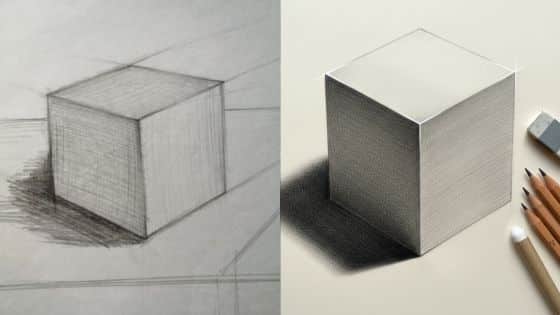 Viewing Deck Blog - 2025-11-30T220235081 Pencil sketch and realistic drawing of a cube showcasing shading techniques with pencils and eraser on paper. | Sky Rye Design Pencil sketch and realistic drawing of a cube showcasing shading techniques with pencils and eraser on paper.