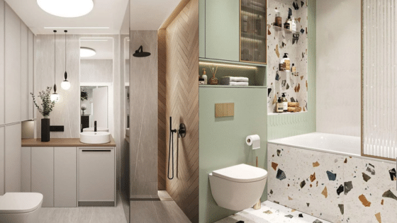 Viewing Deck Blog 3 Modern bathroom design with elegant fixtures, wood accents, terrazzo elements, and soft lighting for a stylish look. | Sky Rye Design Modern bathroom design with elegant fixtures, wood accents, terrazzo elements, and soft lighting for a stylish look.