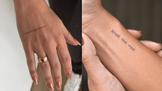 Viewing Deck Blog Minimalist tattoos on hands: one with trust the wait text, another with a delicate line design. Simple and meaningful body art. | Sky Rye Design Minimalist tattoos on hands: one with trust the wait text, another with a delicate line design. Simple and meaningful body art.