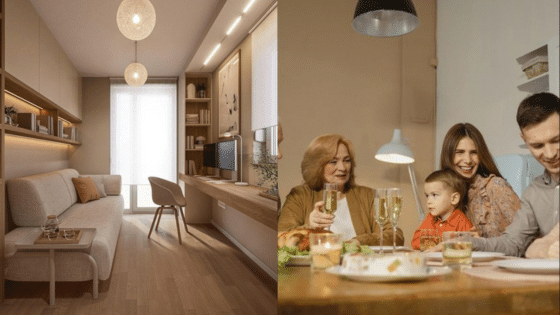 Viewing Deck Blog Cozy living space with modern decor; family enjoying a meal together at a dining table under warm lighting. | Sky Rye Design Cozy living space with modern decor; family enjoying a meal together at a dining table under warm lighting.