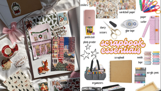 Viewing Deck Blog копия 20 Scrapbooking ideas with holiday-themed pages and essential supplies like stickers, scissors, photo printer, and cardstock paper. | Sky Rye Design Scrapbooking ideas with holiday-themed pages and essential supplies like stickers, scissors, photo printer, and cardstock paper.