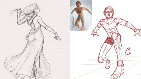 Viewing Deck Blog копия 7 Sketches of dynamic human figures, one in flowing dress, another in an action pose, showcasing artistic anatomy and movement. | Sky Rye Design Sketches of dynamic human figures, one in flowing dress, another in an action pose, showcasing artistic anatomy and movement.