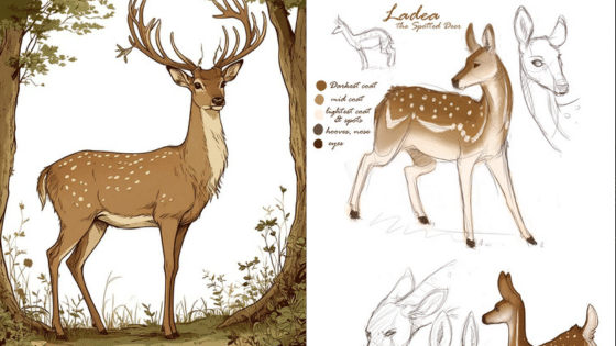 Viewing Deck Blog копия 9 Illustrated spotted deer designs with anatomical sketches and color palette notes for art reference. | Sky Rye Design Illustrated spotted deer designs with anatomical sketches and color palette notes for art reference.