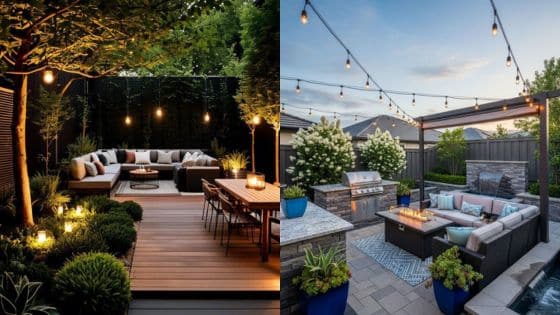 Ways to Make Outdoor Space More Functional Modern outdoor patio designs with cozy seating, ambient string lights, and lush greenery, perfect for evening gatherings and relaxation. | Sky Rye Design Modern outdoor patio designs with cozy seating, ambient string lights, and lush greenery, perfect for evening gatherings and relaxation.