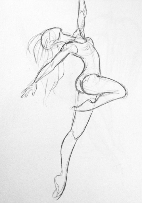 Sketch of a graceful dancer in mid-leap, capturing dynamic movement and fluid lines with an elegant pose.