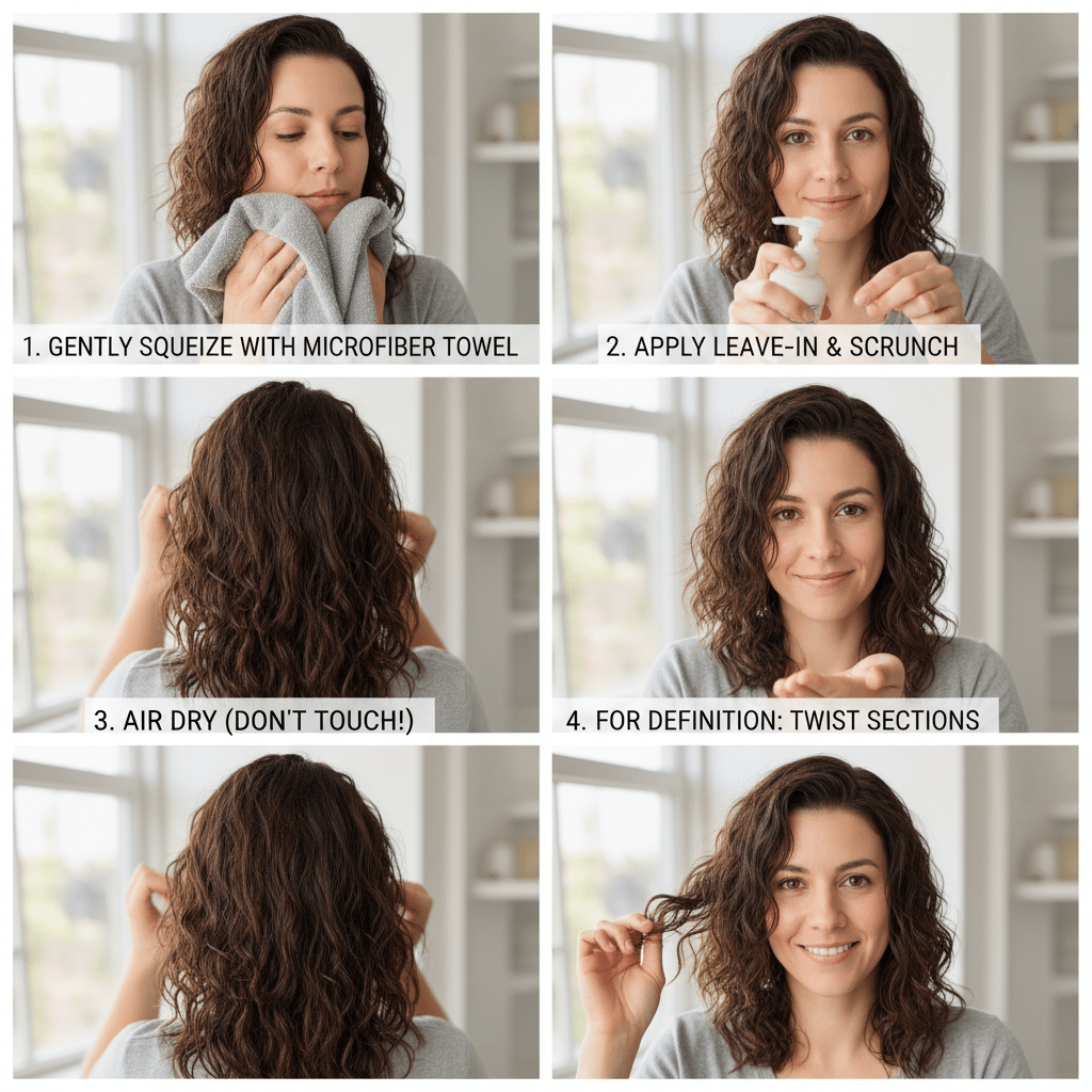 ai-photo-studio-1762215621044-2 Step-by-step guide to styling curly hair: dry with towel, apply leave-in, air dry, twist for definition. | Sky Rye Design Step-by-step guide to styling curly hair: dry with towel, apply leave-in, air dry, twist for definition.