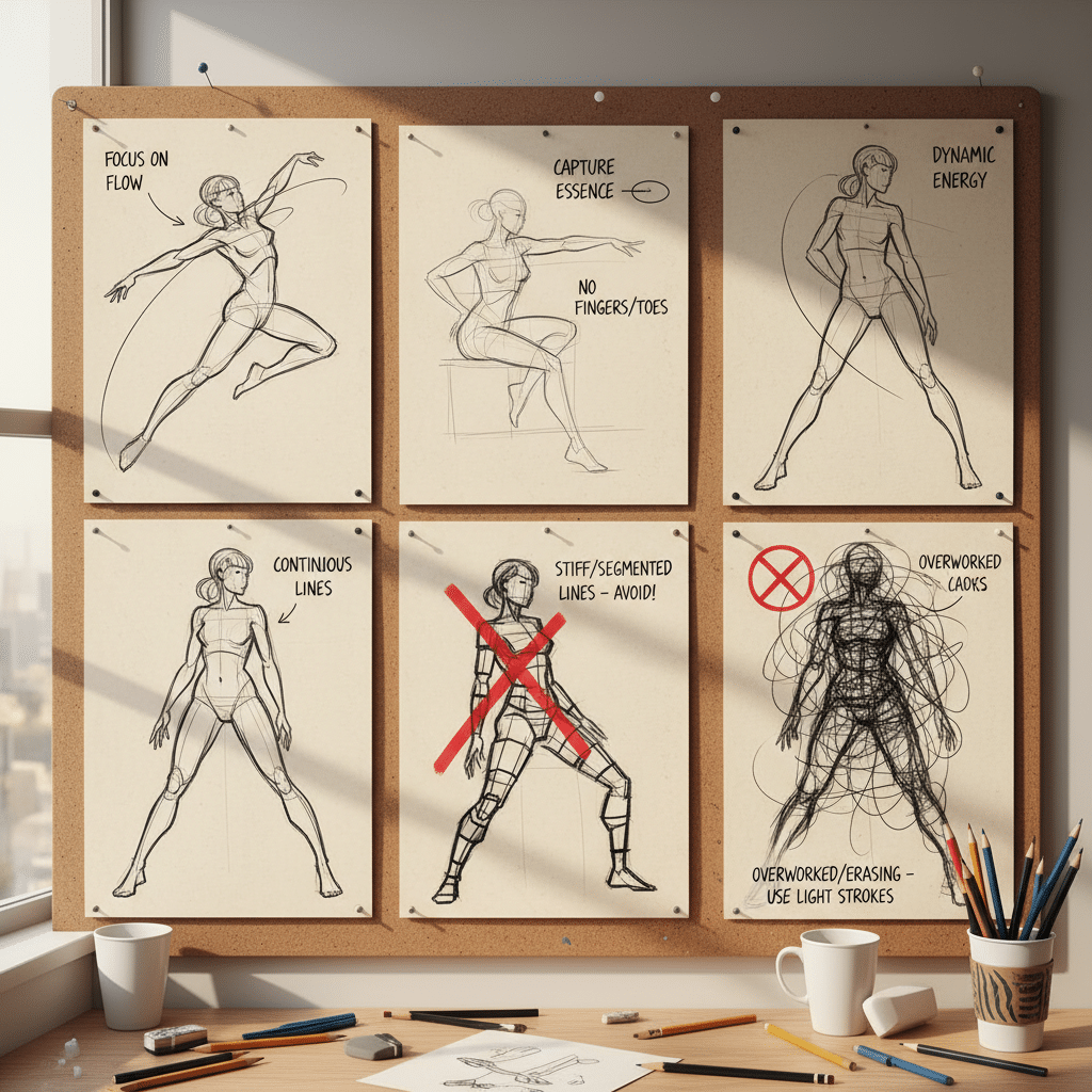 ai-photo-studio-1762882903962-1 Art sketch techniques on a bulletin board, highlighting flow, essence capture, dynamic energy, and avoiding stiff, overworked lines. | Sky Rye Design Art sketch techniques on a bulletin board, highlighting flow, essence capture, dynamic energy, and avoiding stiff, overworked lines.