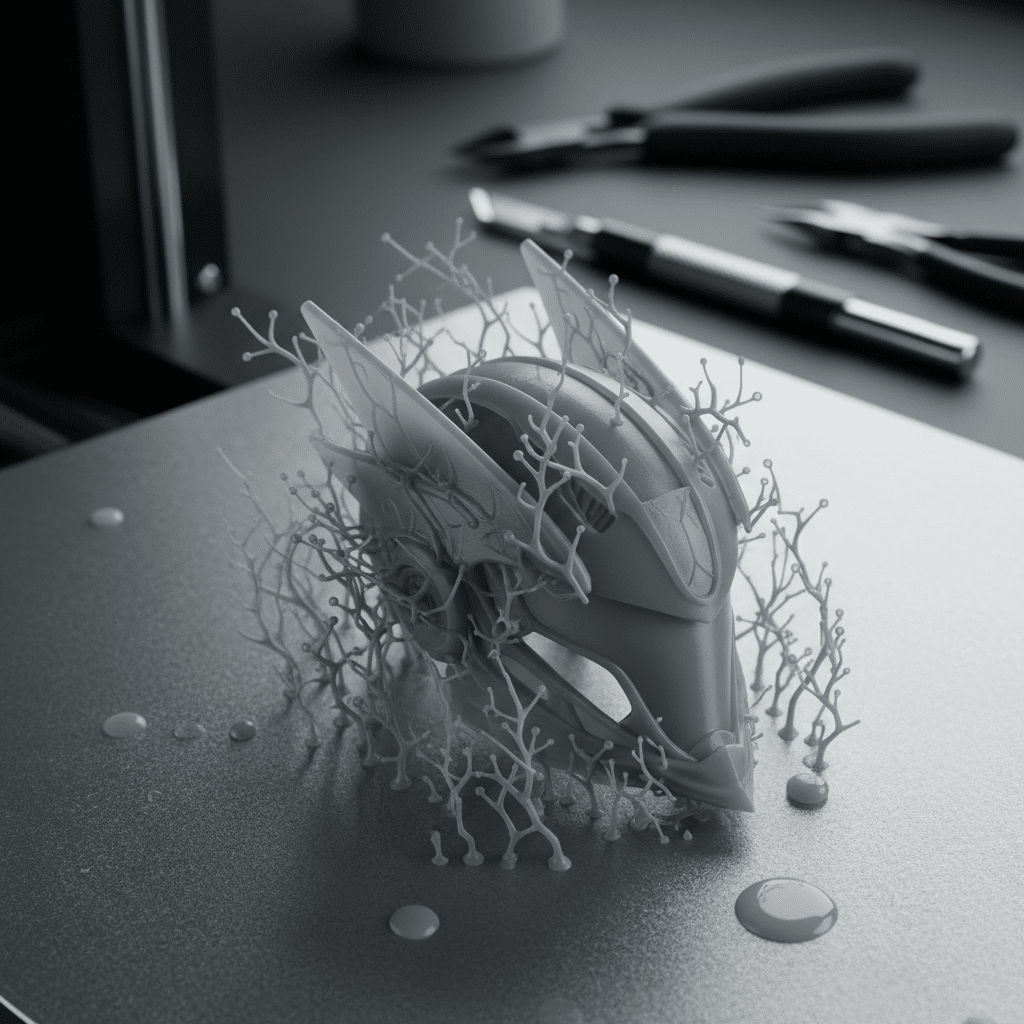 ai-photo-studio-1763064034013-1 3D-printed artistic mask with intricate branching design on table near precision tools, highlighting craftsmanship and creativity. | Sky Rye Design 3D-printed artistic mask with intricate branching design on table near precision tools, highlighting craftsmanship and creativity.