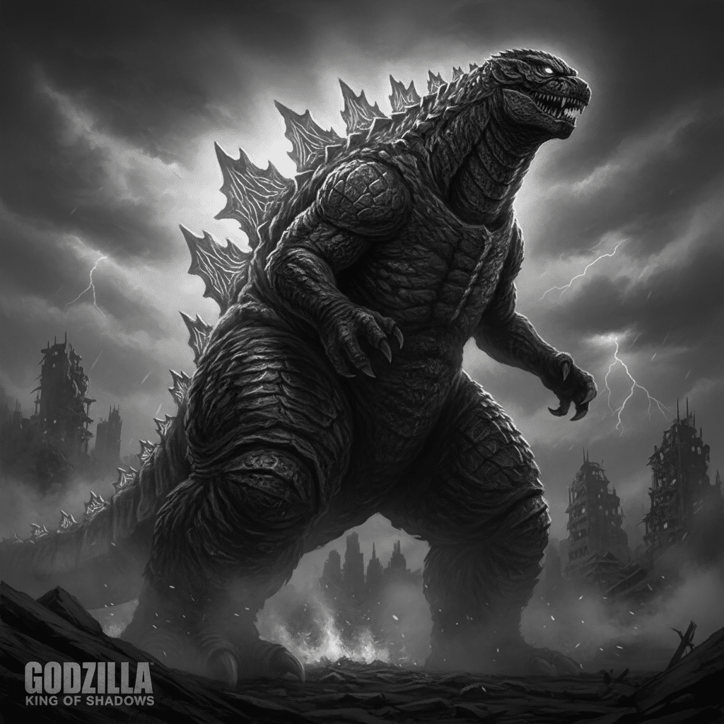 ai-photo-studio-1763144187151-1 Black and white image of a giant monster in a stormy cityscape, surrounded by lightning and ruined buildings. | Sky Rye Design Black and white image of a giant monster in a stormy cityscape, surrounded by lightning and ruined buildings.