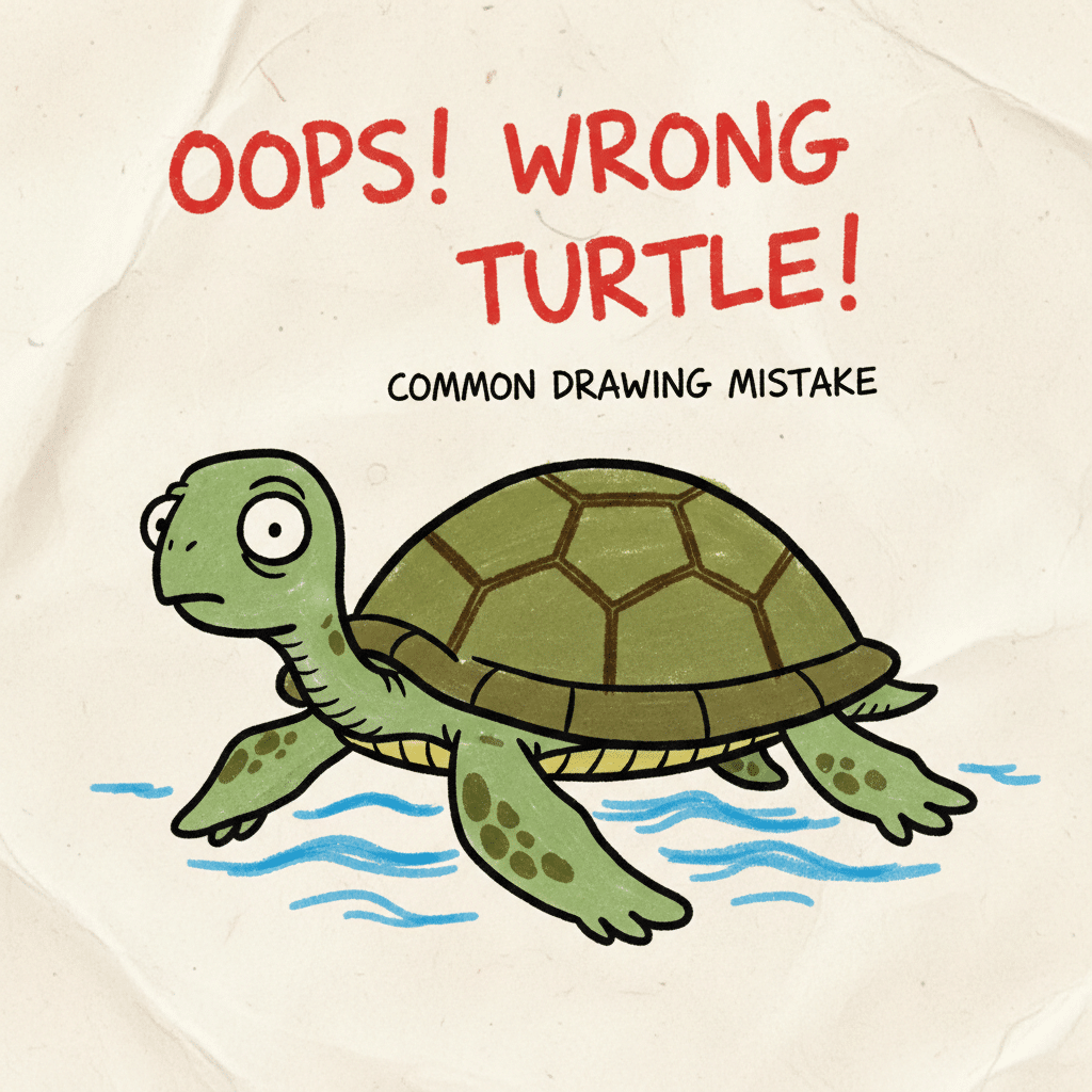 ai-photo-studio-1763153733684-1 Cartoon turtle labeled Oops! Wrong Turtle! Common Drawing Mistake, highlighting a humorous mix-up in turtle illustrations. | Sky Rye Design Cartoon turtle labeled Oops! Wrong Turtle! Common Drawing Mistake, highlighting a humorous mix-up in turtle illustrations.