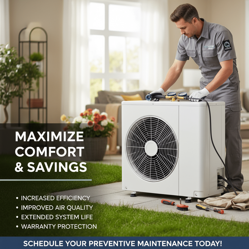 ai-photo-studio-1763383558369-2 Technician servicing an HVAC unit indoors; maximize comfort and savings with increased efficiency and improved air quality. | Sky Rye Design Technician servicing an HVAC unit indoors; maximize comfort and savings with increased efficiency and improved air quality.