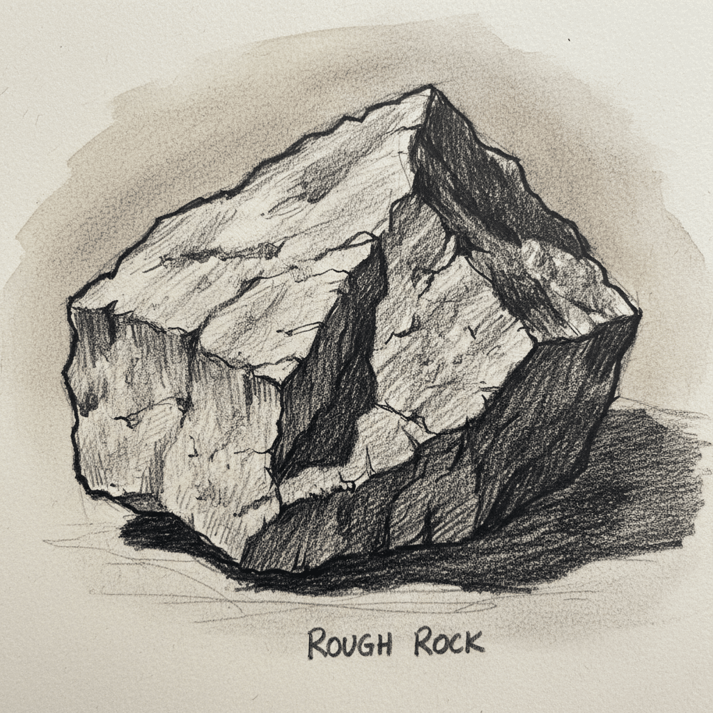 Sketch of a rough rock showcasing its texture and shape, drawn with pencil for a natural and artistic effect.