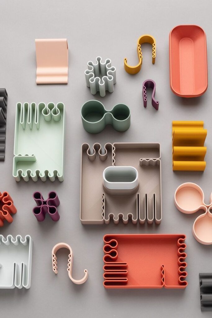 bFRIENDS Colorful modern desk organizers with unique shapes on a gray background, ideal for stylish and functional workspace organization. | Sky Rye Design Colorful modern desk organizers with unique shapes on a gray background, ideal for stylish and functional workspace organization.