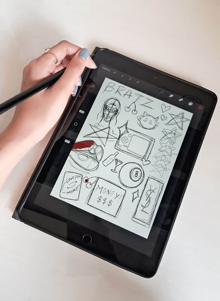 bdcf6c1bf2187b48114801ca45f8203f Hand drawing doodles on tablet, featuring sketches of Bratz, money, and symbols. Creative digital art in progress with stylus. | Sky Rye Design Hand drawing doodles on tablet, featuring sketches of Bratz, money, and symbols. Creative digital art in progress with stylus.