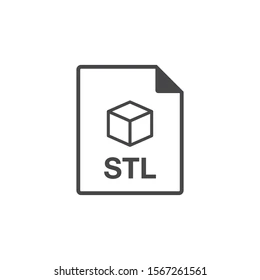 Icon of an STL file with a 3D cube and a folded corner, representing a standard file format for 3D printing and modeling.