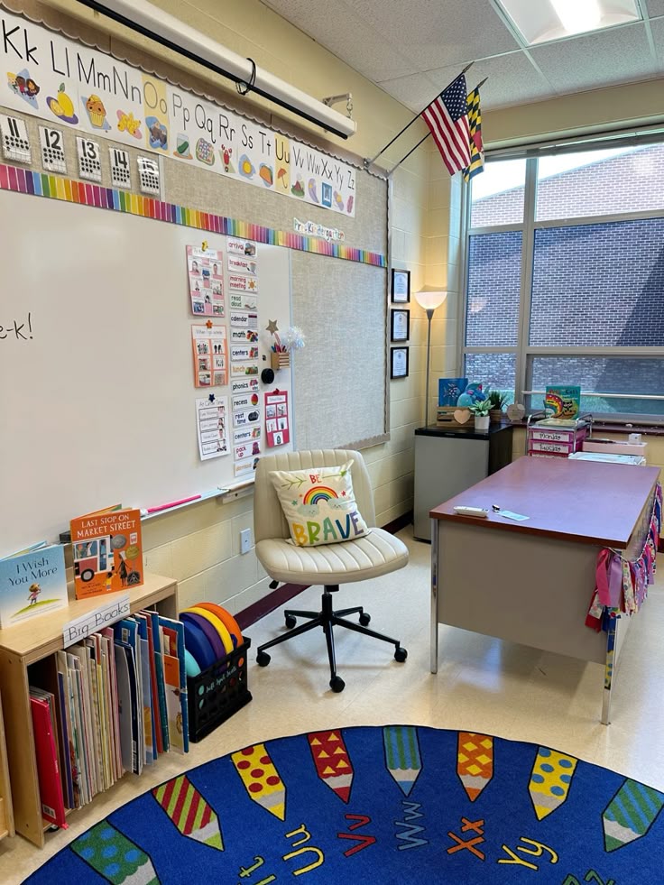 d2bda9d4-6f9b-40d9-a955-2ebfa1ebf70e Colorful, inviting classroom corner with books, an alphabet rug, and a whiteboard. Perfect for young learners and creative activities. | Sky Rye Design Colorful, inviting classroom corner with books, an alphabet rug, and a whiteboard. Perfect for young learners and creative activities.