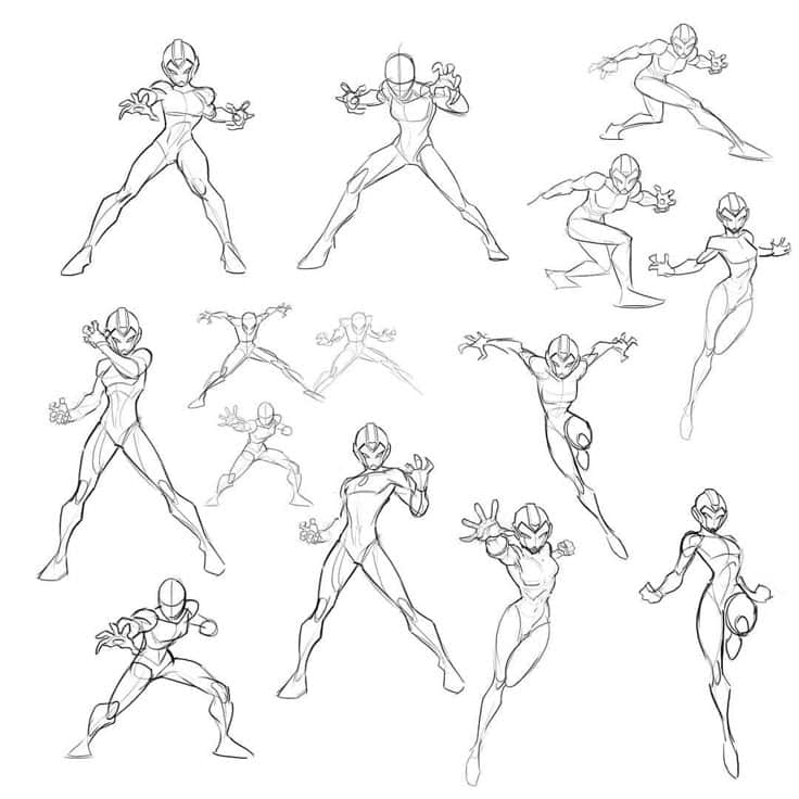 zfvzsv Dynamic superhero character poses sketch collection for illustrators and artists. | Sky Rye Design Dynamic superhero character poses sketch collection for illustrators and artists.